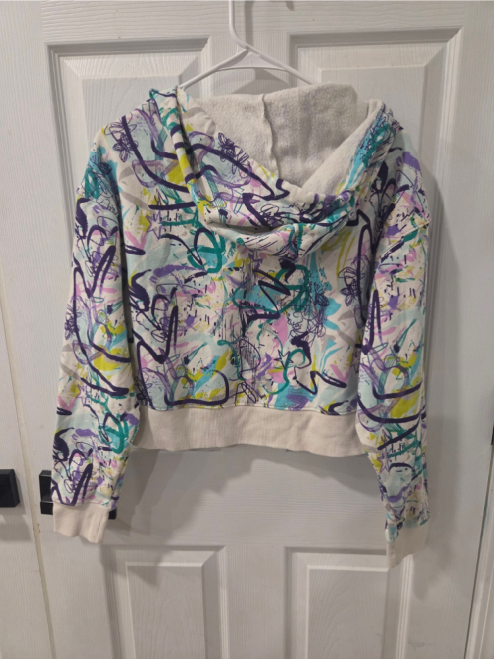 Women's Wild Fable Graphic Print Cropped Hoodie, Size S, White Multi